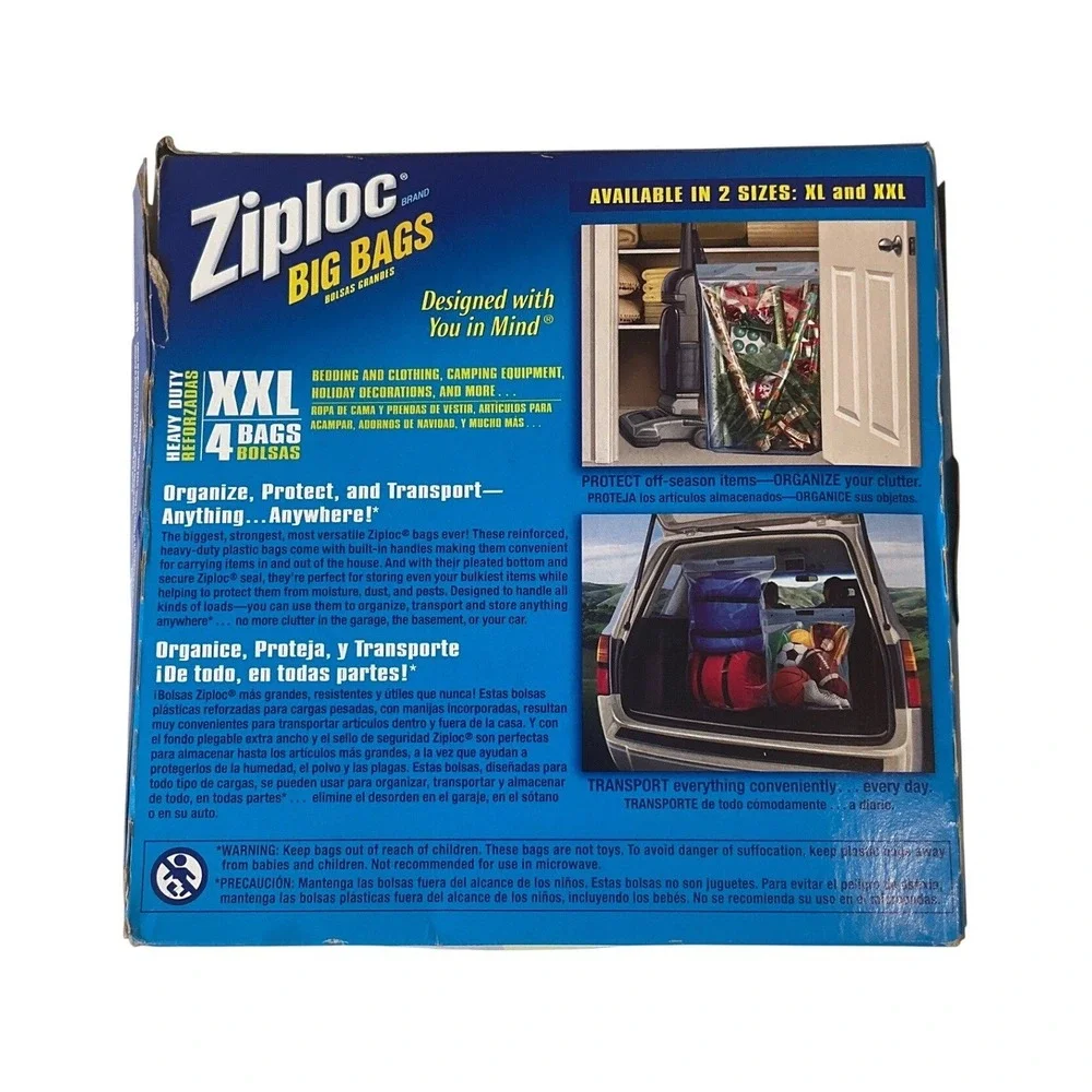 Ziploc Big Bags XXL 4 Pack Double Zipper 20 Gallon Heavy Duty 2006 Discontinued